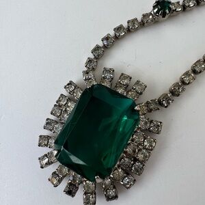 Square Emerald and Rhinestone Necklace, Art Deco, Antique, Prom